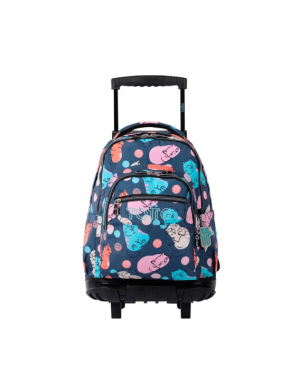 Mochila Escolar Con Ruedas Niña Bomper Renglon Gatitos