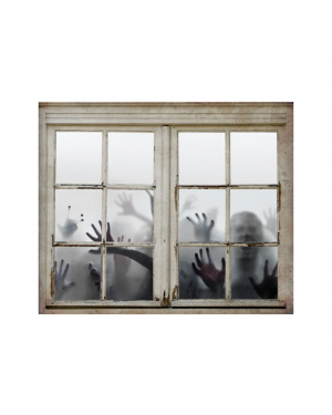Ventana Falsa Con Zombies 90x80cm Adorno Halloween