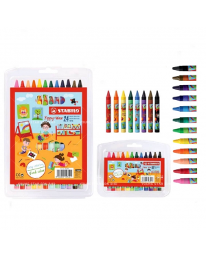 24 Lapices Crayones De Cera Niños Stabilo