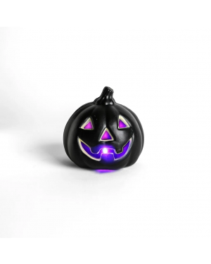 Calabaza Negra Mini Con Luz Led 12x13cm Decoración Halloween