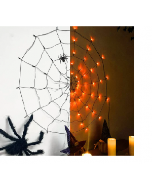 Tela De Araña Con Luz Led Decoración 120 Cm Halloween F&m